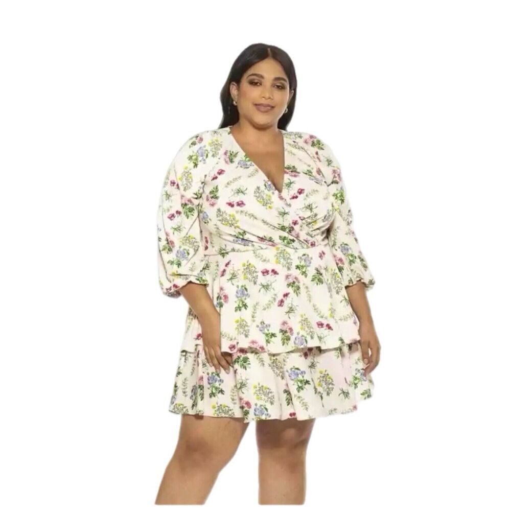 Alexia Admor Layla V Neck Dress Size 2X Floral Faux Wrap Stretch - Picture 1 of 14